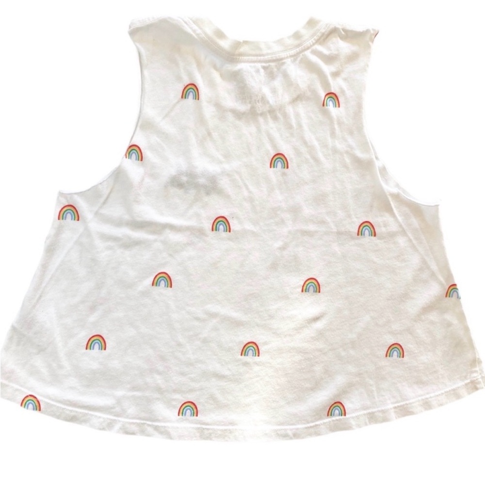 Spiritual Gangster White Crop Tank with Mini Rainbow Motif •EUC - Picture 5 of 7
